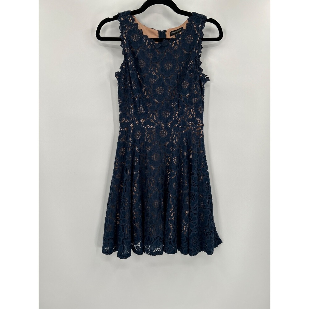 Jodi Kristopher Womens Size 3 Blue Lace Lined Sleeveless Dress Knee Length